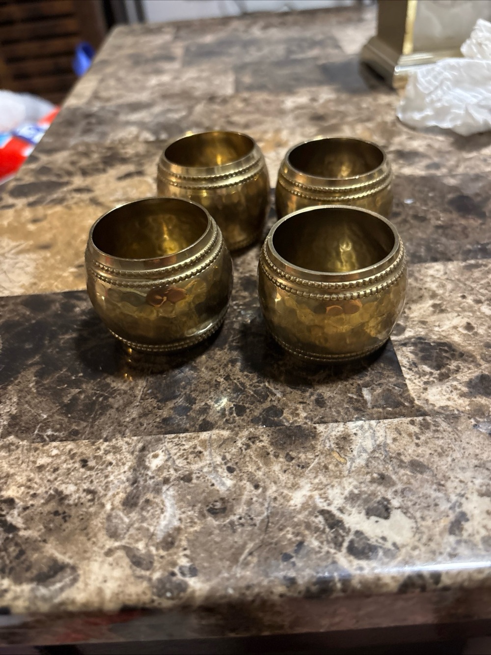 Brass Hammered Napkin Rings - Gold Set of 4